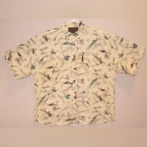 North River Mens Size L Yellow Outfitters Fishing Hook Graphic Button Down Shirt